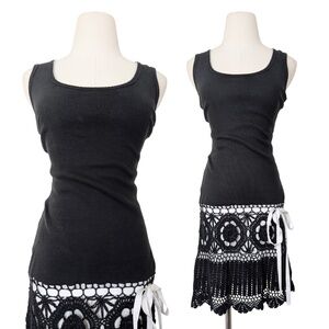 Moda Drop Waist Crochet Mini Dress Vintage Sleeveless